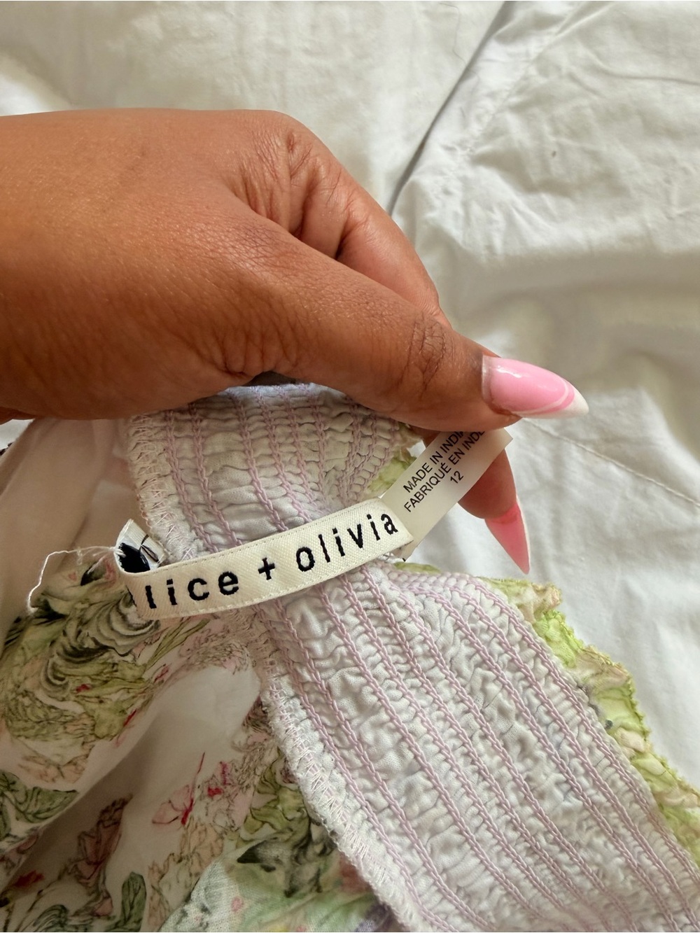 Alice + Olivia White Floral Tiered Dress with Pink, Green & Yellow Accents - Picture 3 of 3